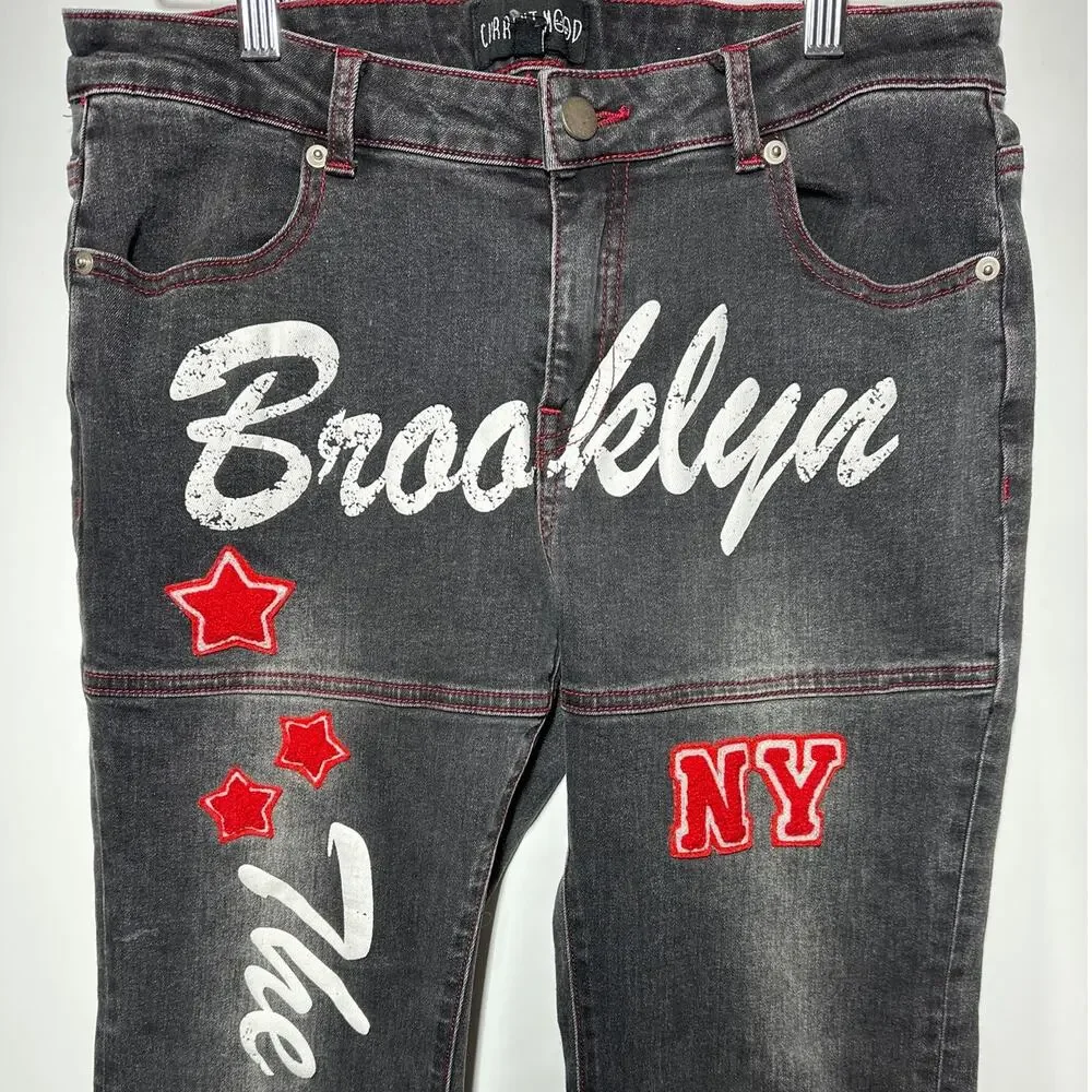 Dollskill Current Mood New York Airbrush Patched Low Waist Flare Jeans Artsy L